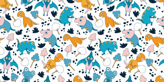 Picture of Hand Made Wallpaper 3D Wall Mural Dinosaurs Seamless Pattern For Kids, Creative Vector Childish Background