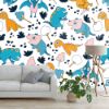 Picture of Hand Made Wallpaper 3D Wall Mural Dinosaurs Seamless Pattern For Kids, Creative Vector Childish Background