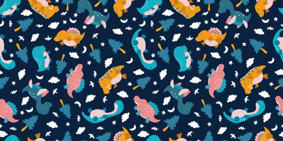 Picture of Hand Made Wallpaper 3D Wall Mural Dinosaurs Seamless Pattern For Kids, Creative Vector Childish Background