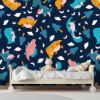 Picture of Hand Made Wallpaper 3D Wall Mural Dinosaurs Seamless Pattern For Kids, Creative Vector Childish Background