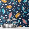 Picture of Hand Made Wallpaper 3D Wall Mural Dinosaurs Seamless Pattern For Kids, Creative Vector Childish Background