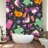 Picture of Hand Made Wallpaper 3D Wall Mural Dinosaurs Seamless Pattern For Kids, Creative Vector Childish Background