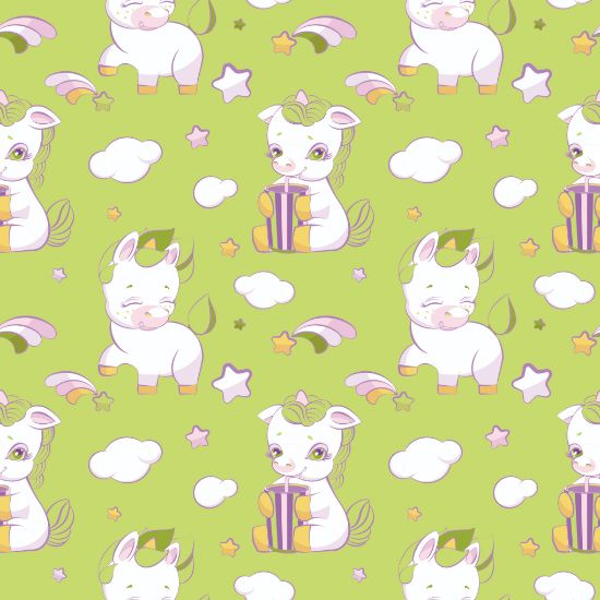 Picture of Hand Made Wallpaper 3D Wall Mural Unicorn Light Green Seamless Pattern For Kids Things