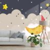 Picture of Hand Made Wallpaper 3D Wall Mural Cartoon Golden Moon Expression Stars Children's Room Wall Decoration