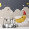 Picture of Hand Made Wallpaper 3D Wall Mural Cartoon Golden Moon Expression Stars Children's Room Wall Decoration