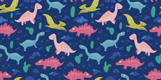 Picture of Hand Made Wallpaper 3D Wall Mural Dinosaurs Seamless Pattern For Kids, Creative Vector Childish Background