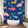 Picture of Hand Made Wallpaper 3D Wall Mural Dinosaurs Seamless Pattern For Kids, Creative Vector Childish Background