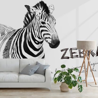 Picture of Hand Made Wallpaper Modern Minimalist Sketch Three-dimensional Black And White Zebra Children's Room Tv Background Wall