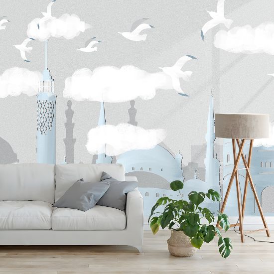 Picture of Hand Made Wallpaper Drawing Simple Modern Children's Room Castle Tv Background Wall 