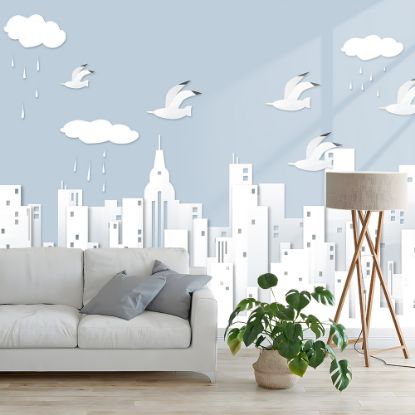 Picture of Hand Made Wallpaper Drawing City Sky Children's Room Simple Tv Background Wall