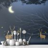 Picture of Hand Made Wallpaper Children's Room Cartoon Tree Night View Golden Elk Moon Firefly Background Wall