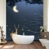 Picture of Hand Made Wallpaper Children's Room Cartoon Tree Night View Golden Elk Moon Firefly Background Wall