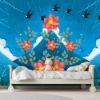 Picture of Hand Made Wallpaper Modern Drawing Beautiful Rain Mountain Peak Flowers And Swallows Children's Room Background Wall