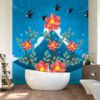 Picture of Hand Made Wallpaper Modern Drawing Beautiful Rain Mountain Peak Flowers And Swallows Children's Room Background Wall