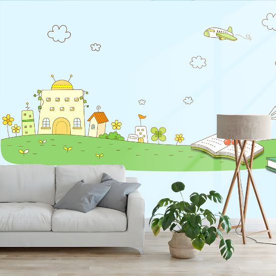 Picture of Hand Made Wallpaper Children Cartoon Drawing Lines Simple Decorative Background Wall