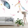 Picture of Hand Made Wallpaper Drawing Children's Room Living Room Color Feather Indian Style Decorative Background Wall