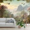 Picture of Hand Made Wallpaper Landscape Mural Mountainous 3d With Forest Birds And Flowers