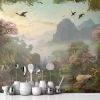 Picture of Hand Made Wallpaper Landscape Mural Mountainous 3d With Forest Birds And Flowers