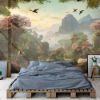 Picture of Hand Made Wallpaper Landscape Mural Mountainous 3d With Forest Birds And Flowers