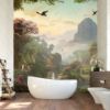 Picture of Hand Made Wallpaper Landscape Mural Mountainous 3d With Forest Birds And Flowers