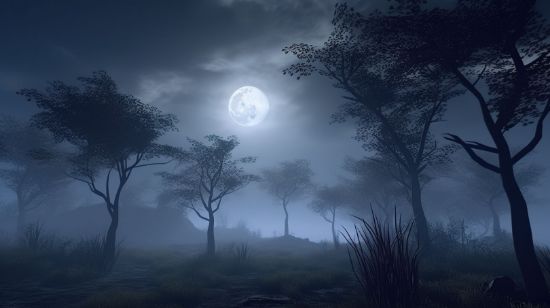 Picture of Hand Made Wallpaper Fog Forest Moonlit Mystic In A 3d Rendered Night Scene