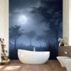 Picture of Hand Made Wallpaper Fog Forest Moonlit Mystic In A 3d Rendered Night Scene