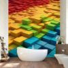 Picture of Hand Made Wallpaper Hues Vibrant 3d Render Of Building Blocks In Diverse Bright