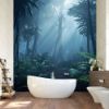 Picture of Hand Made Wallpaper Fog Forest Misty Jungle At Night 3d Illustration Of Dark Trees In Thick