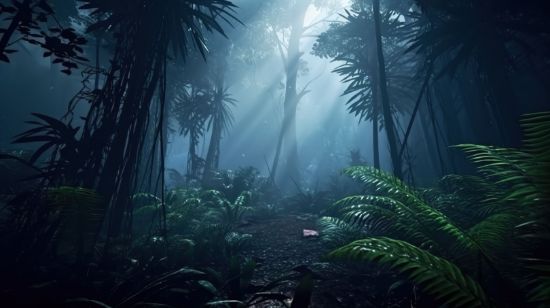 Picture of Hand Made Wallpaper Fog Forest Misty Jungle At Night 3d Illustration Of Dark Trees In Thick