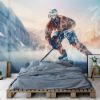 Picture of Hand Made Wallpaper Skating Rink Polygon Style 3d Illustration Of A Hockey Player In An Ice Surrounded By Mountains And Forest