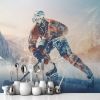 Picture of Hand Made Wallpaper Skating Rink Polygon Style 3d Illustration Of A Hockey Player In An Ice Surrounded By Mountains And Forest