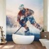 Picture of Hand Made Wallpaper Skating Rink Polygon Style 3d Illustration Of A Hockey Player In An Ice Surrounded By Mountains And Forest