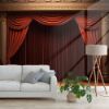 Picture of Hand Made Wallpaper Theater Curtain 3d Render Illustration Of Classic Drapery Template For Movie Curtains On Stage Or Floor