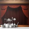 Picture of Hand Made Wallpaper Theater Curtain 3d Render Illustration Of Classic Drapery Template For Movie Curtains On Stage Or Floor