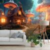 Picture of Hand Made Wallpaper Mushroom Forest A Magical Village Of Fairies With Houses Glowing Trees And 3d Illustration