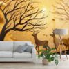 Picture of Hand Made Wallpaper 3d Forest Deer Gilded A Canvas Art Featuring Moon Birds And As Decorative Wallpaper