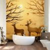 Picture of Hand Made Wallpaper 3d Forest Deer Gilded A Canvas Art Featuring Moon Birds And As Decorative Wallpaper