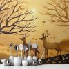 Picture of Hand Made Wallpaper 3d Forest Deer Gilded A Canvas Art Featuring Moon Birds And As Decorative Wallpaper