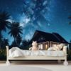 Picture of Hand Made Wallpaper Dark Starry Sky Enchanting 3d Illustration Of A Tropical House Amidst Forest With Night