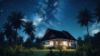 Picture of Hand Made Wallpaper Dark Starry Sky Enchanting 3d Illustration Of A Tropical House Amidst Forest With Night