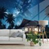 Picture of Hand Made Wallpaper Dark Starry Sky Enchanting 3d Illustration Of A Tropical House Amidst Forest With Night