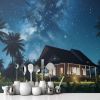 Picture of Hand Made Wallpaper Dark Starry Sky Enchanting 3d Illustration Of A Tropical House Amidst Forest With Night