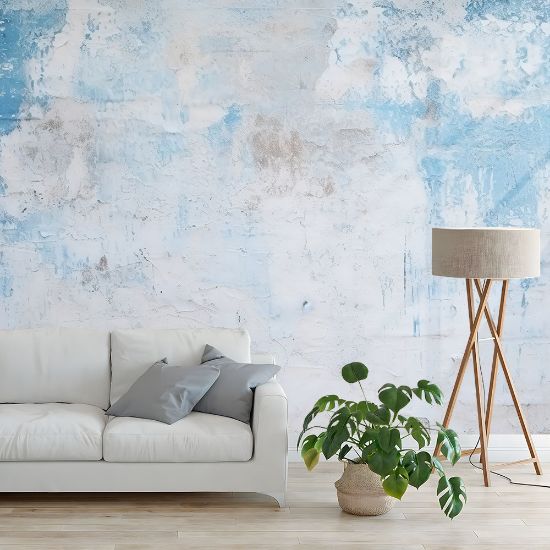 Picture of Hand Made Wallpaper Spotted Texture Textured Background Classic White Wall With Blue Spots