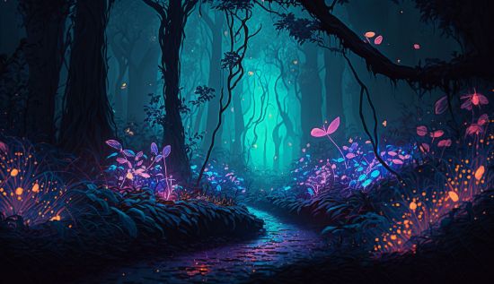 Picture of Hand Made Wallpaper Fantasy Forest Background Night Glow