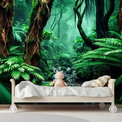 Picture of Hand Made Wallpaper Jungle Forest Stones Rainforest Green Nature Background In The Rain