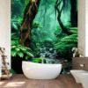 Picture of Hand Made Wallpaper Jungle Forest Stones Rainforest Green Nature Background In The Rain