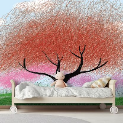 Picture of Hand Made Wallpaper Children's Room Wallpaper Mockup Coil Forest Wallpaper