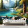 Picture of Hand Made Wallpaper Beautiful Nature Levely Countryside Place With Water River And Forest Tree Wall Background