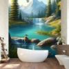 Picture of Hand Made Wallpaper Beautiful Nature Levely Countryside Place With Water River And Forest Tree Wall Background