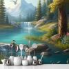 Picture of Hand Made Wallpaper Beautiful Nature Levely Countryside Place With Water River And Forest Tree Wall Background